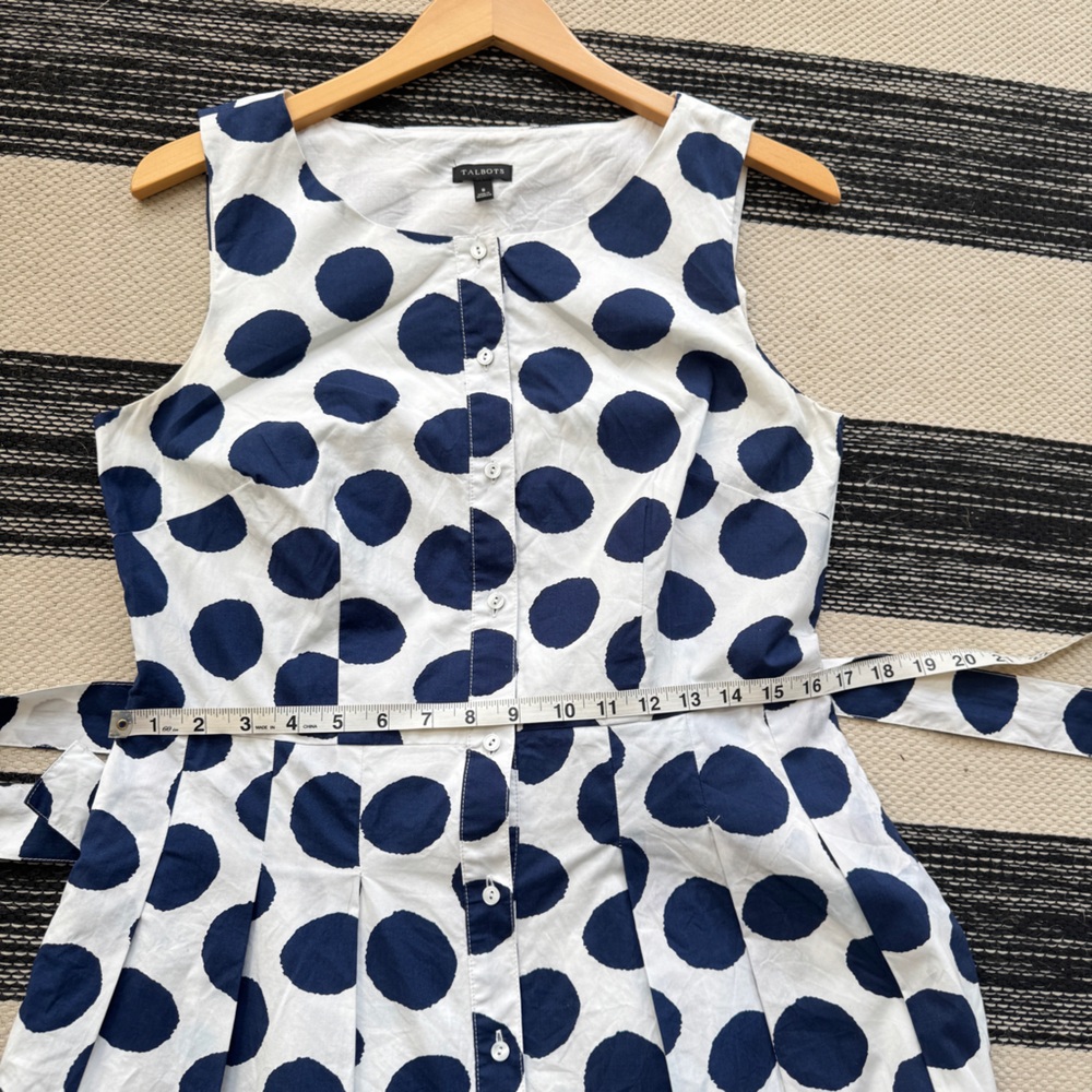 Talbots White Midi Dress with Navy Polka Dots - Picture 8 of 16